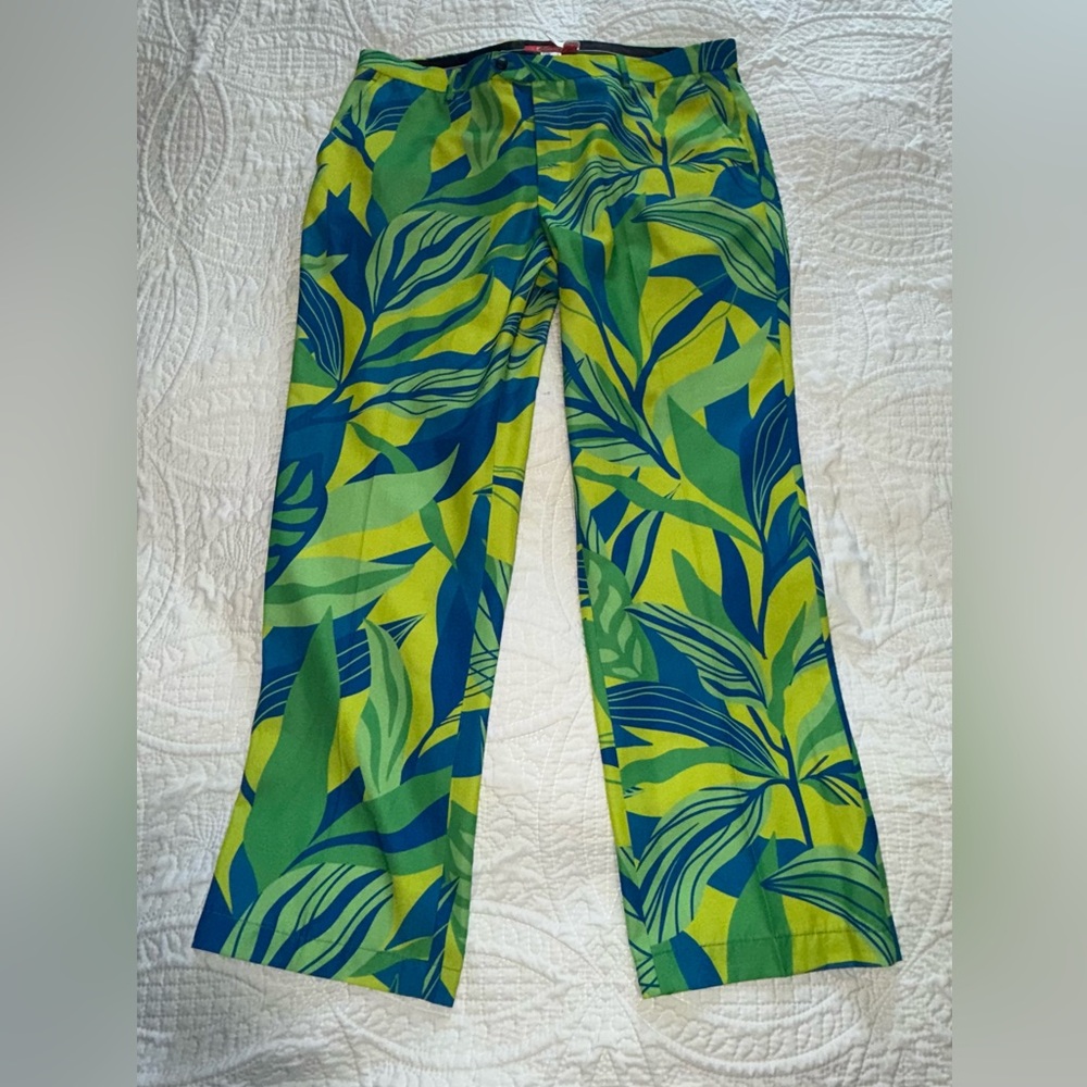Lot 2 Shinesty Men's Golf Pants loud Graphic Print Green blue  Size 38 X 36  EUC
